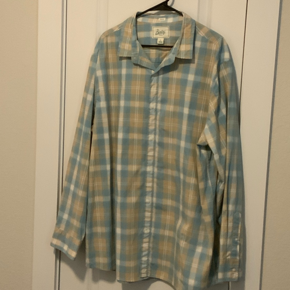 Men's Plaid Long Sleeve Dress Shirt - Light Blue and Tan